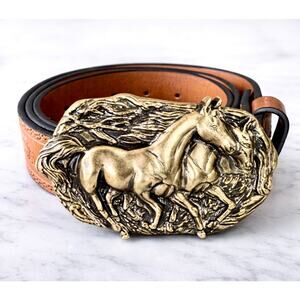 Genuine Leather Western Horse Buckle Tooled Belt New